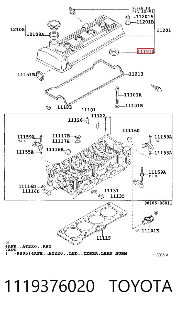 Vedante anular da cavidade de vela 1119376020 Toyota