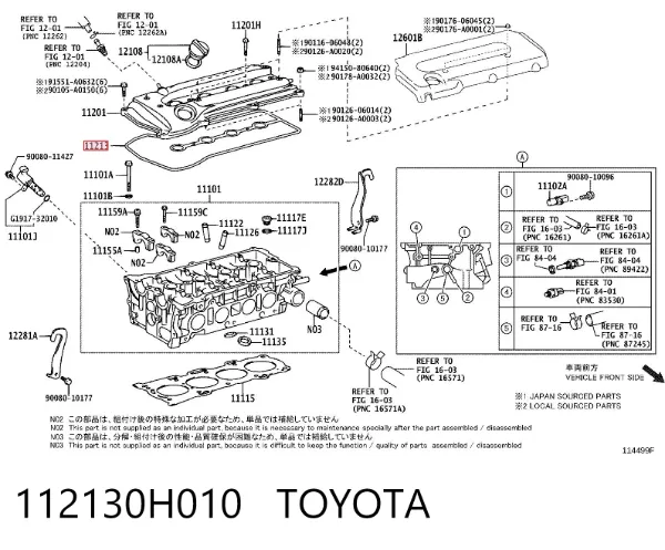 Vedante de tampa de válvulas de motor 112130H010 Toyota