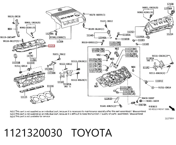 Vedante direita de tampa de válvulas de motor 1121320030 Toyota