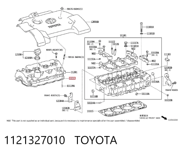 Vedante de tampa de válvulas de motor 1121327010 Toyota