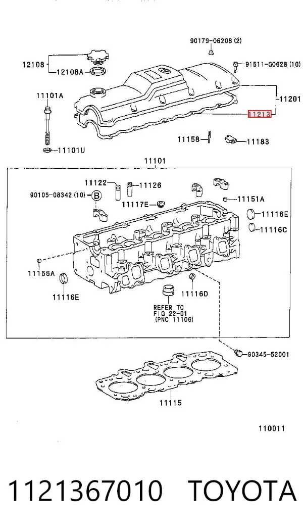 Vedante de tampa de válvulas de motor 1121367010 Toyota