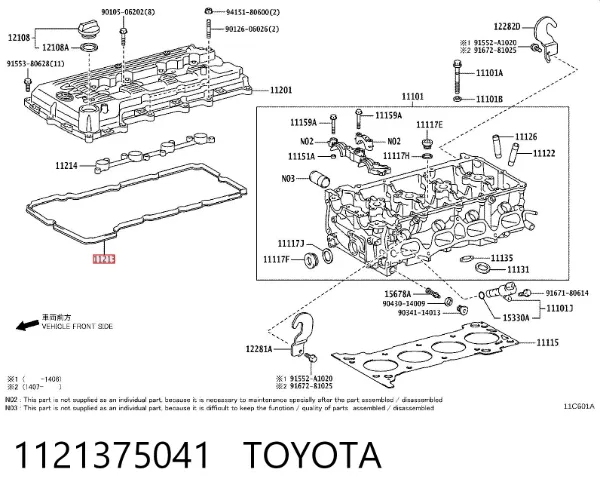 Vedante de tampa de válvulas de motor 1121375041 Toyota