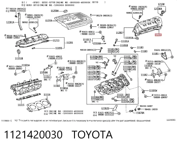 Vedante da tampa de válvulas de motor esquerdo 1121420030 Toyota