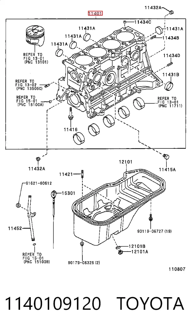 Bloco de cilindros de motor 1140109120 Toyota