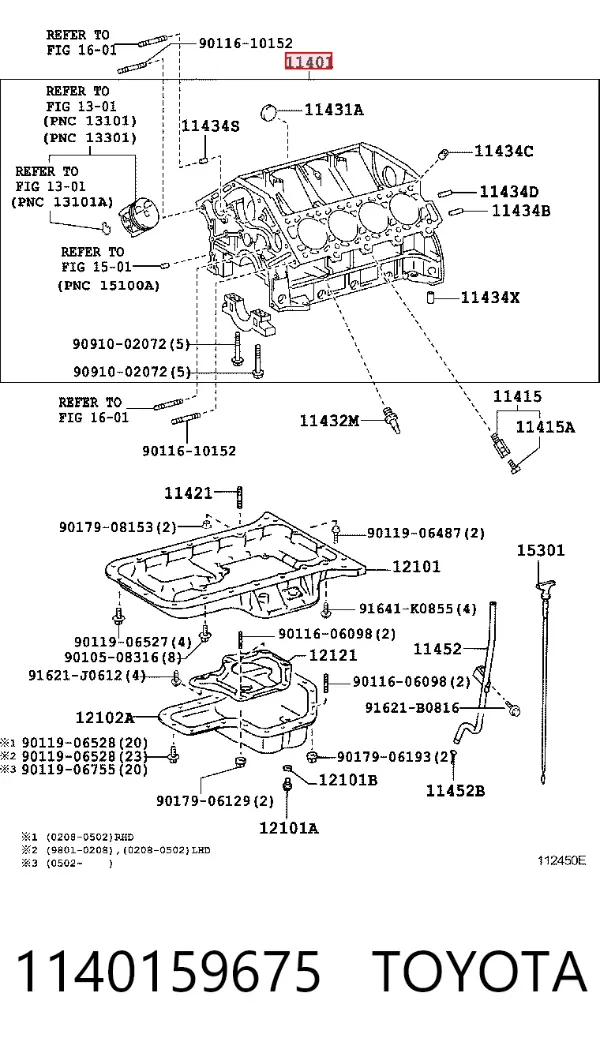 Bloco de cilindros de motor 1140159675 Toyota