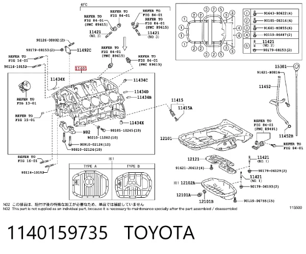 Bloco de cilindros de motor 1140159735 Toyota