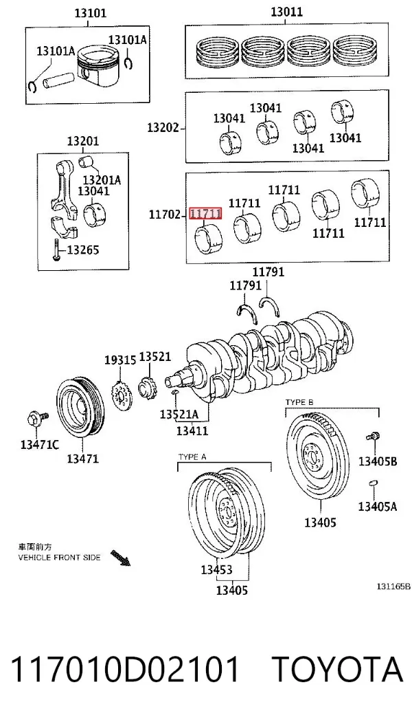 Folhas inseridas principais de cambota, kit, padrão (STD) 117010D02101 Toyota