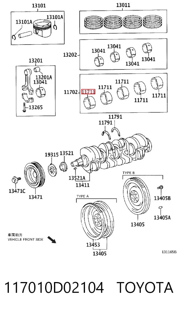 Folhas inseridas principais de cambota, kit, padrão (STD) 117010D02104 Toyota