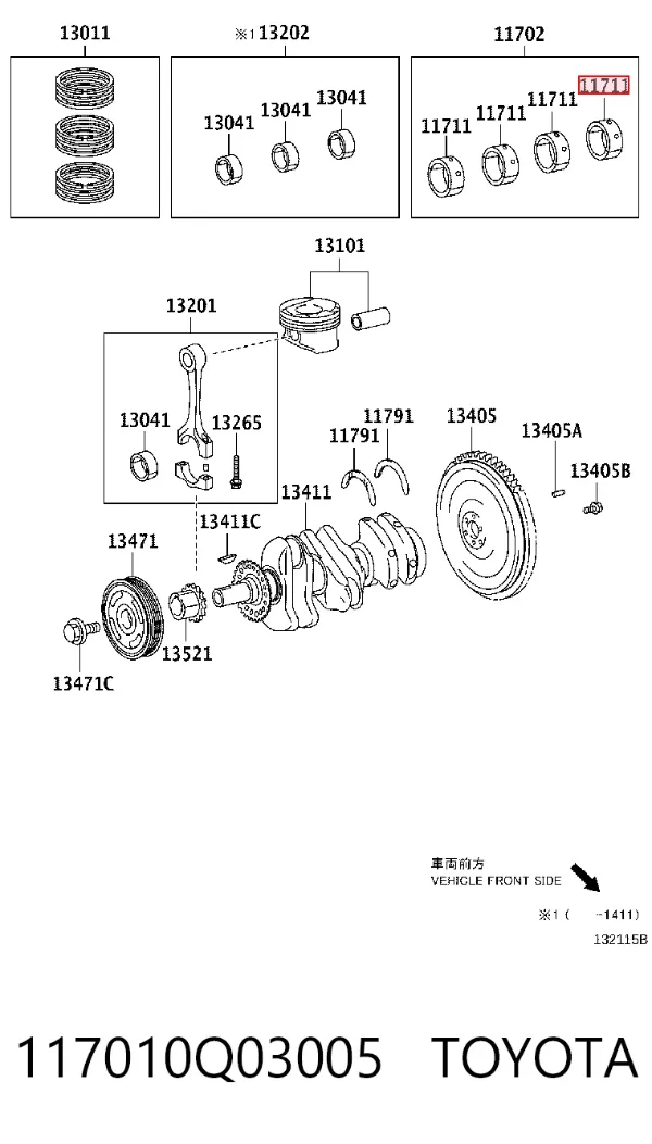 Folhas inseridas principais de cambota, kit, padrão (STD) 117010Q03005 Toyota