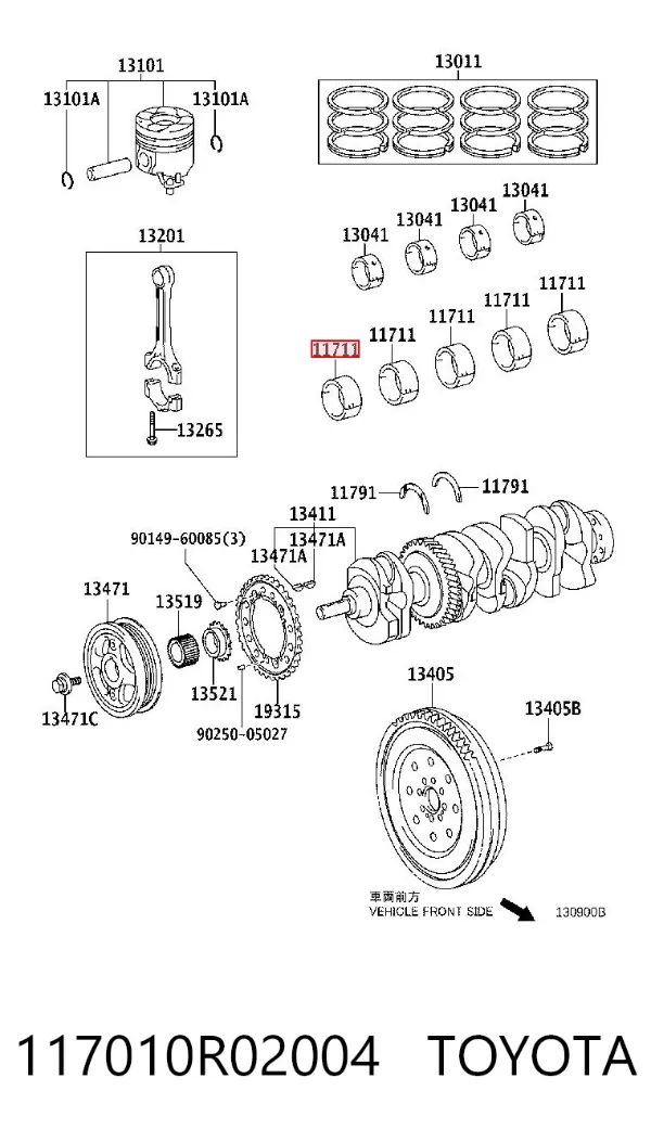 Folhas inseridas principais de cambota, kit, padrão (STD) 117010R02004 Toyota
