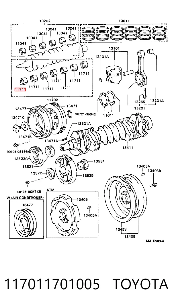 Folhas inseridas principais de cambota, kit, padrão (STD) 117011701005 Toyota