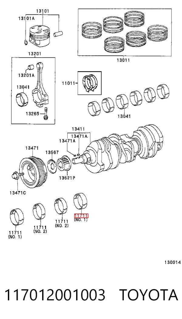 Folhas inseridas principais de cambota, kit, padrão (STD) 117012001003 Toyota