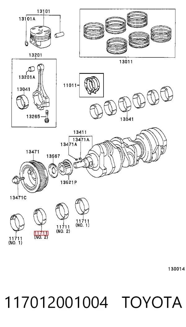 Folhas inseridas principais de cambota, kit, padrão (STD) 117012001004 Toyota