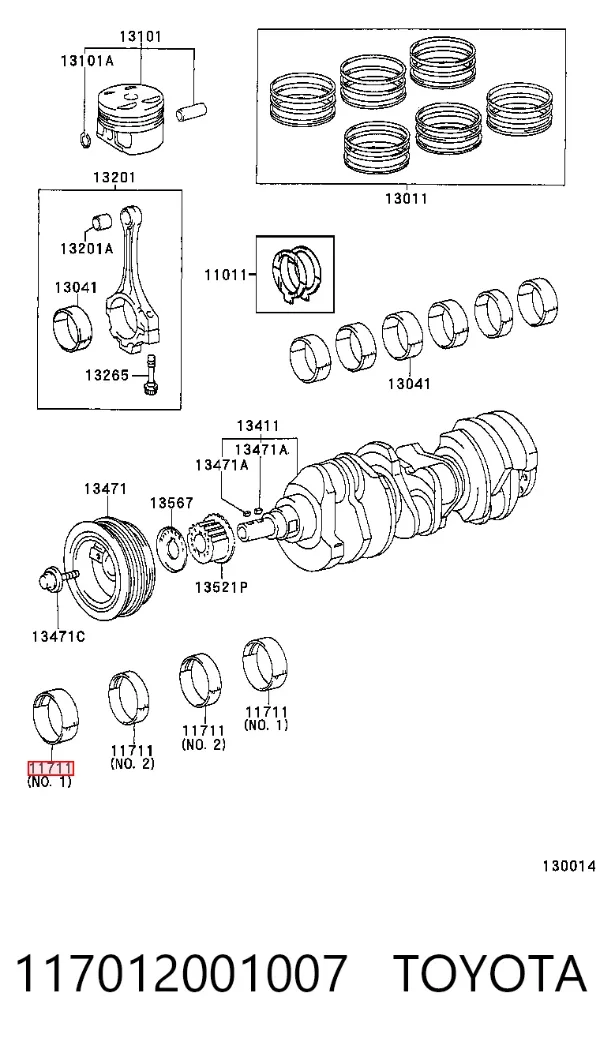 Folhas inseridas principais de cambota, kit, padrão (STD) 117012001007 Toyota