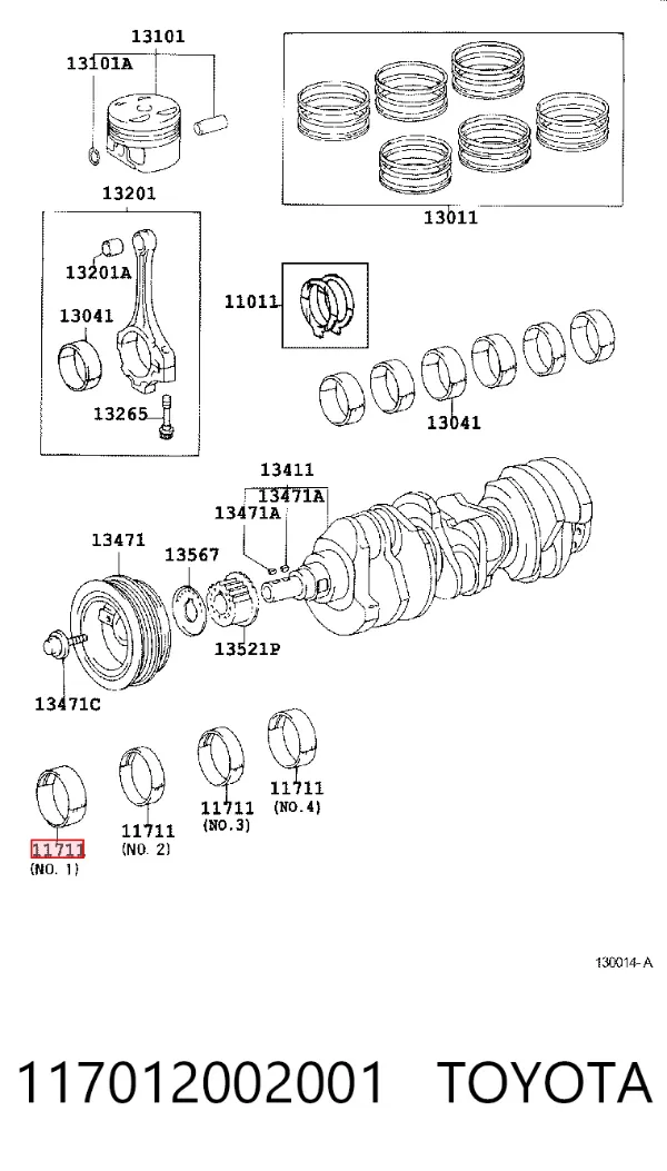 Folhas inseridas principais de cambota, kit, padrão (STD) 117012002001 Toyota