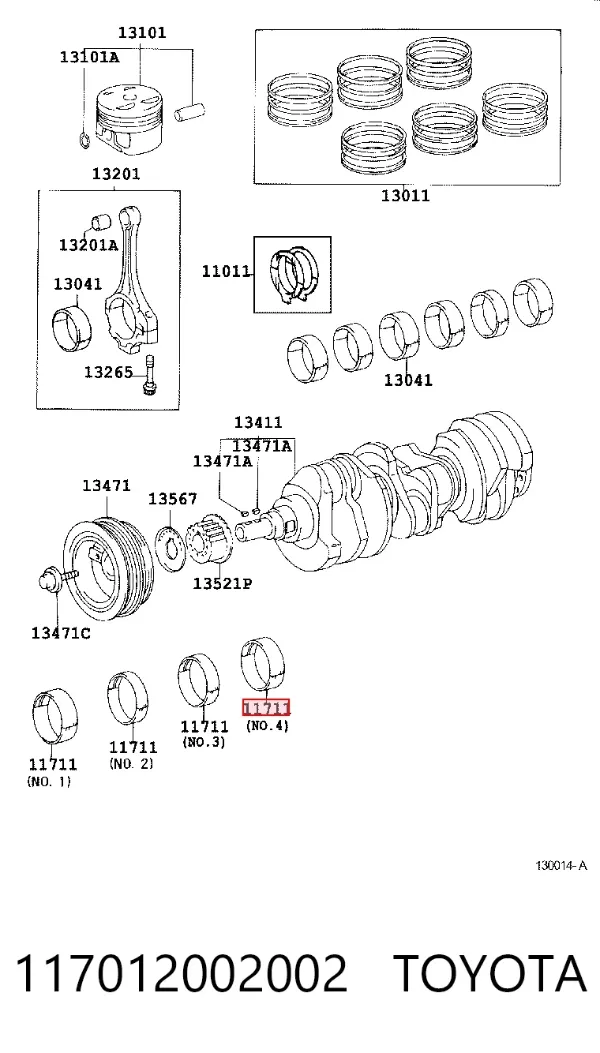 Folhas inseridas principais de cambota, kit, padrão (STD) 117012002002 Toyota