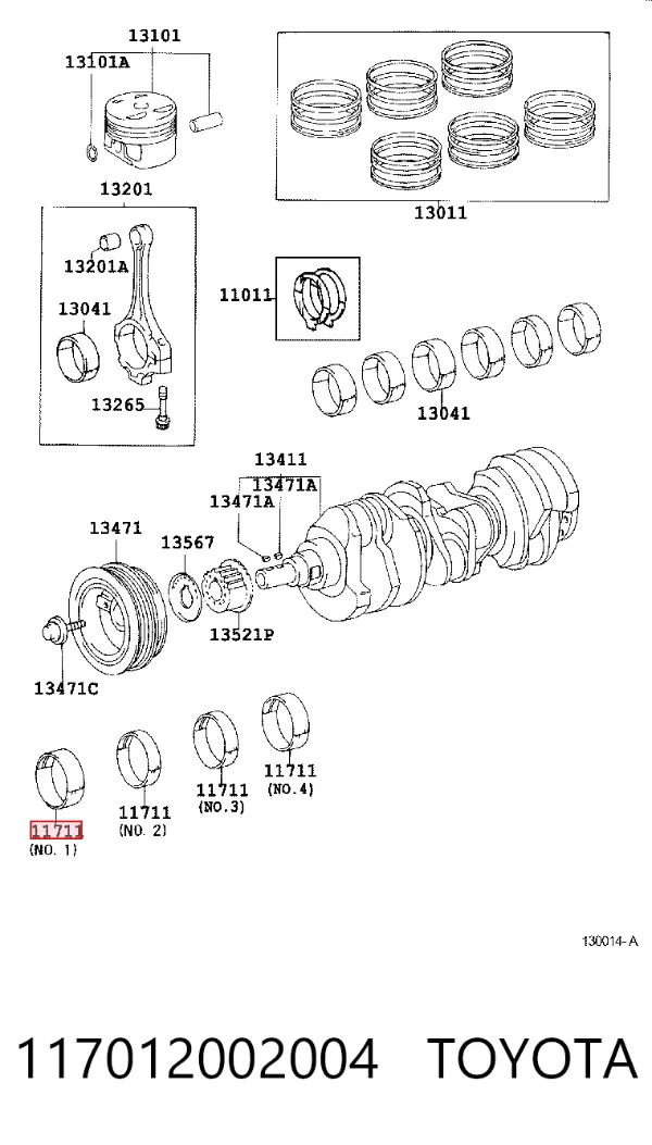 Folhas inseridas principais de cambota, kit, padrão (STD) 117012002004 Toyota