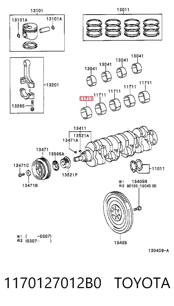 Folhas inseridas principais de cambota, kit, padrão (STD) 1170127012B0 Toyota