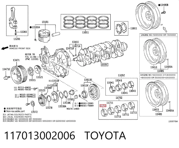 Folhas inseridas principais de cambota, kit, padrão (STD) 117013002006 Toyota
