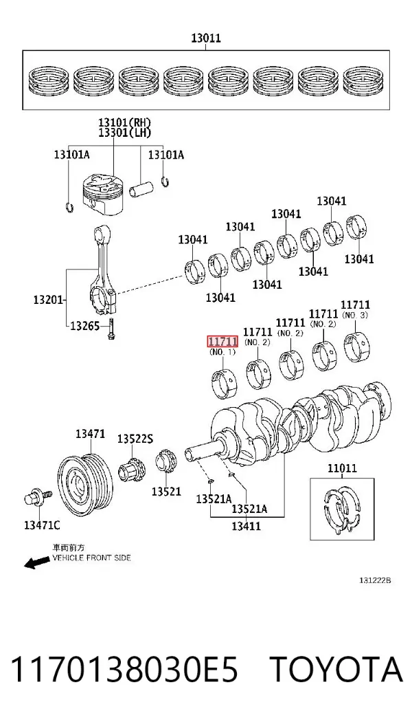 Folhas inseridas principais de cambota, kit, padrão (STD) 1170138030E5 Toyota