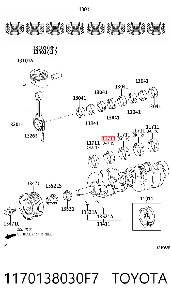 Folhas inseridas principais de cambota, kit, padrão (STD) 1170138030F7 Toyota