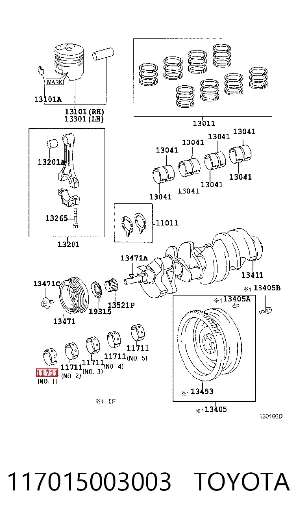 Folhas inseridas principais de cambota, kit, padrão (STD) 117015003003 Toyota