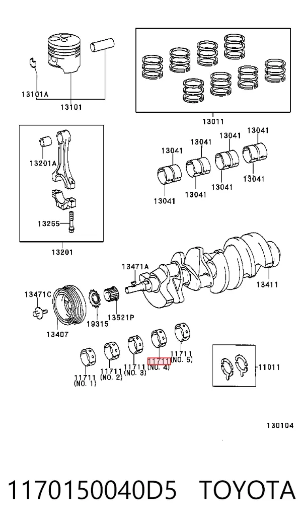 Folhas inseridas principais de cambota, kit, padrão (STD) 1170150040D5 Toyota