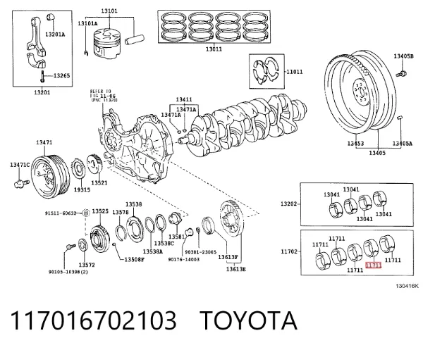 Folhas inseridas principais de cambota, kit, padrão (STD) 117016702103 Toyota