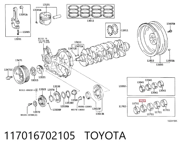 Folhas inseridas principais de cambota, kit, padrão (STD) 117016702105 Toyota