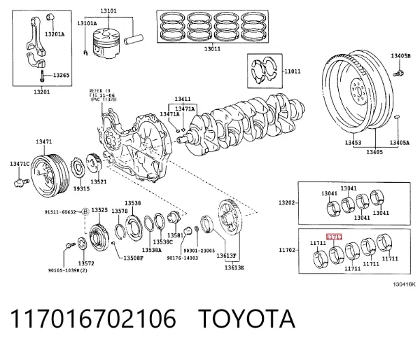 Folhas inseridas principais de cambota, kit, padrão (STD) 117016702106 Toyota