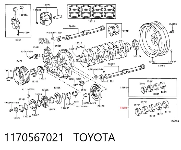 Folhas inseridas principais de cambota, kit, 2ª reparação ( + 0,50) 1170567021 Toyota
