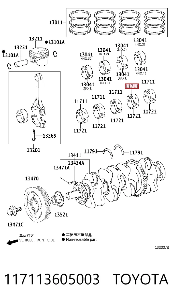 Folhas inseridas principais de cambota, kit, padrão (STD) 117113605003 Toyota
