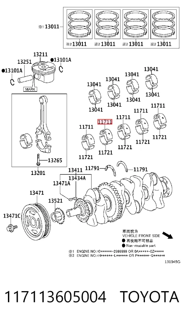 Folhas inseridas principais de cambota, kit, padrão (STD) 117113605004 Toyota