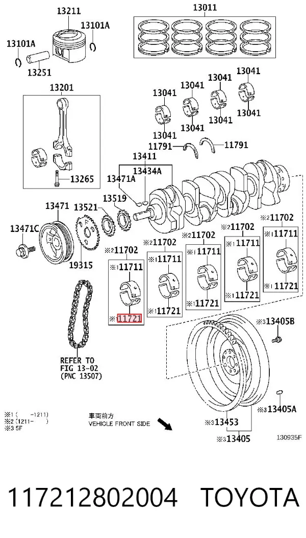Folhas inseridas principais de cambota, kit, padrão (STD) 117212802004 Toyota