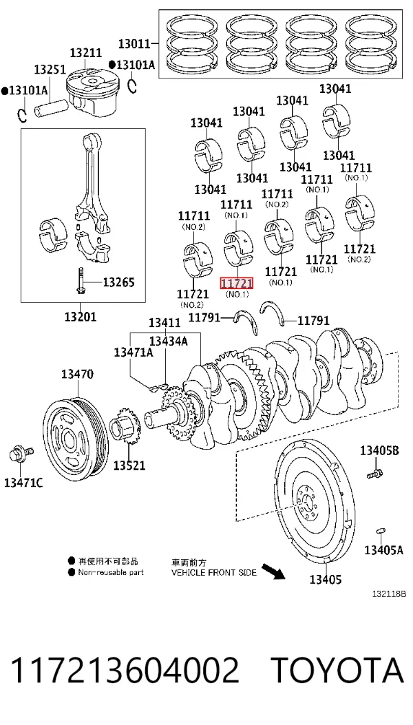 Folhas inseridas principais de cambota, kit, padrão (STD) 117213604002 Toyota