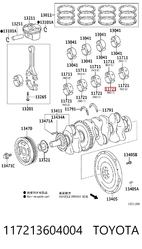 Folhas inseridas principais de cambota, kit, padrão (STD) 117213604004 Toyota