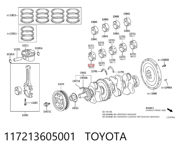 Folhas inseridas principais de cambota, kit, padrão (STD) 117213605001 Toyota
