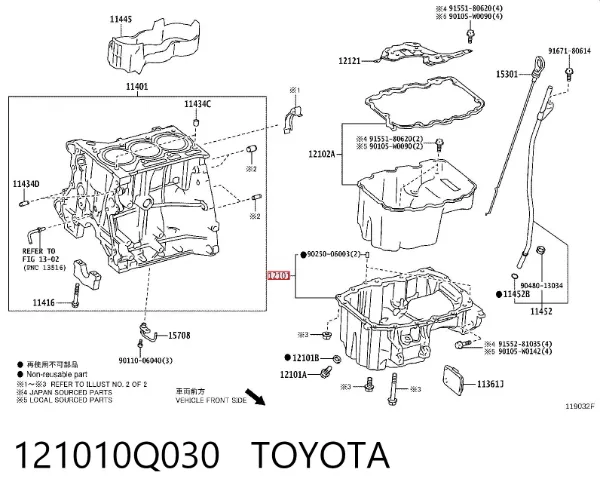 Panela de óleo de cárter do motor 121010Q030 Toyota