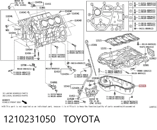 Panela de óleo de cárter do motor 1210231050 Toyota