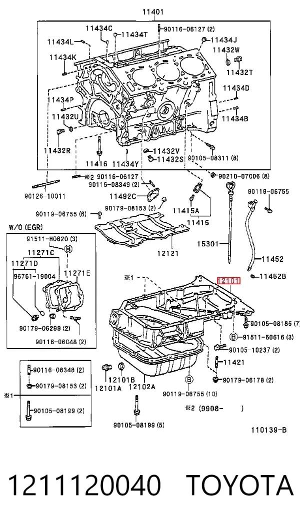 Panela de óleo de cárter do motor 1211120040 Toyota