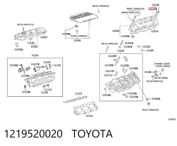 Vedante de tampa do gargalho de enchimento de óleo 1219520020 Toyota