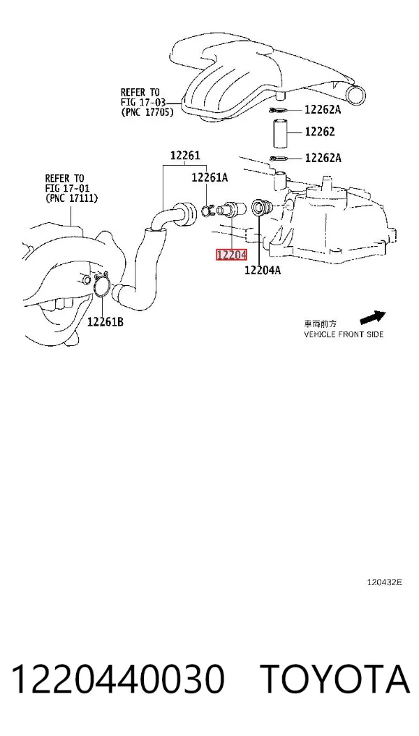Válvula PCV de ventilação dos gases de cárter 1220440030 Toyota