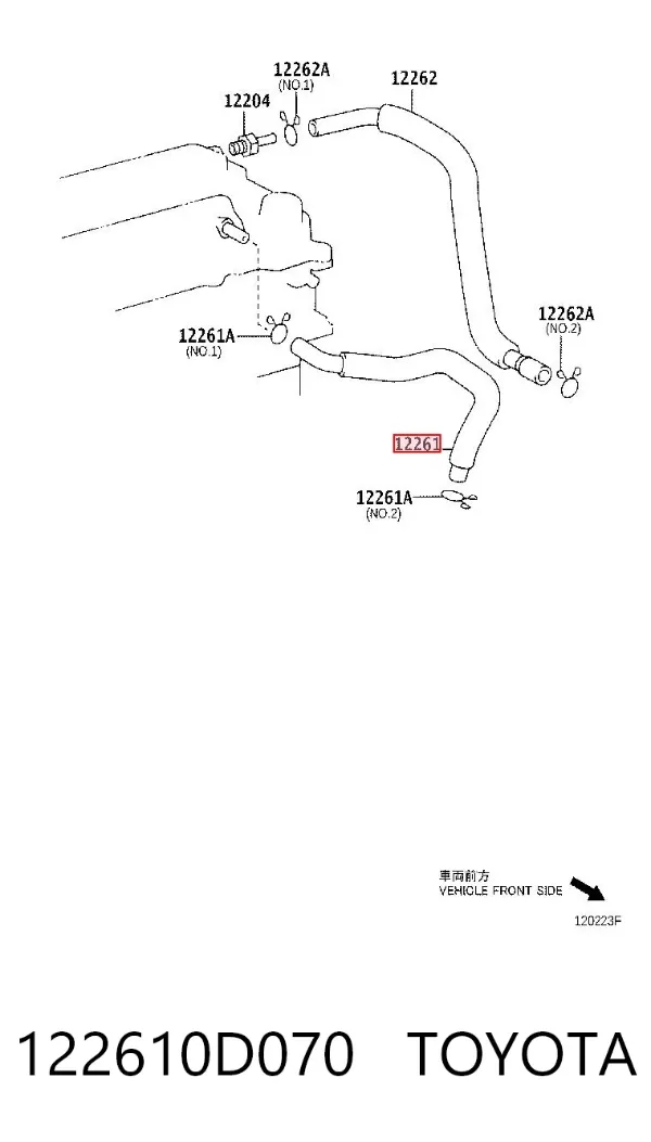 Cano derivado de ventilação de cárter (de separador de óleo) 122610D070 Toyota
