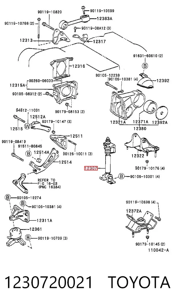 Amortecedor de motor 1230720021 Toyota