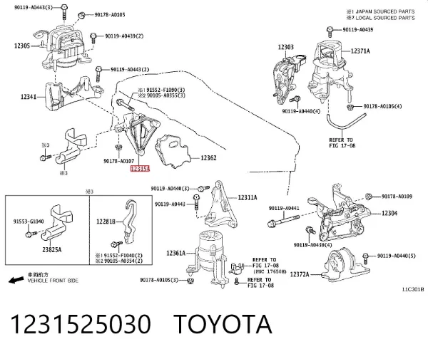 Consola de coxim (apoio) direita de motor 1231525030 Toyota
