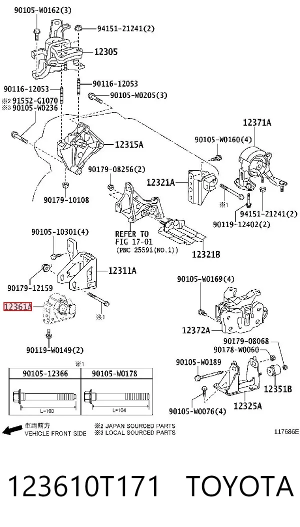 Coxim (suporte) dianteiro de motor 123610T171 Toyota