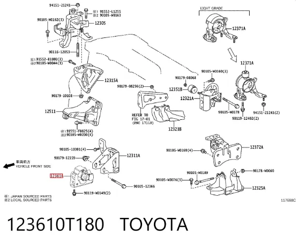 Coxim (suporte) dianteiro de motor 123610T180 Toyota