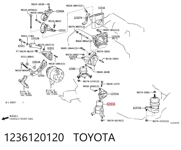 Coxim (suporte) dianteiro de motor 1236120120 Toyota