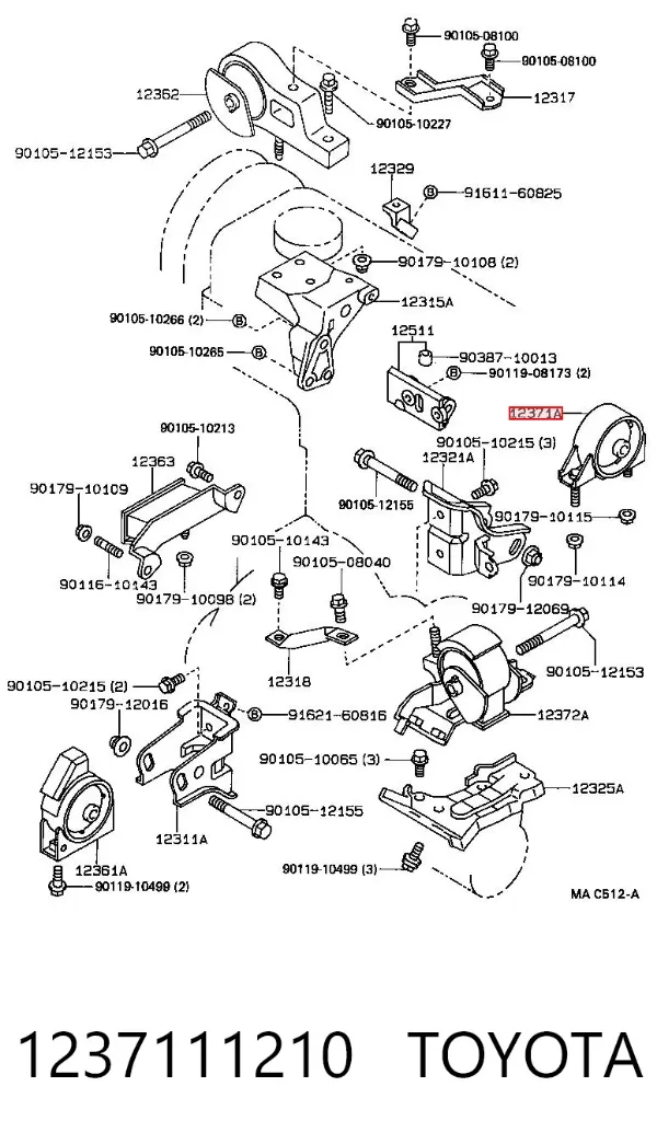 Coxim de transmissão (suporte da caixa de mudança) 1237111210 Toyota