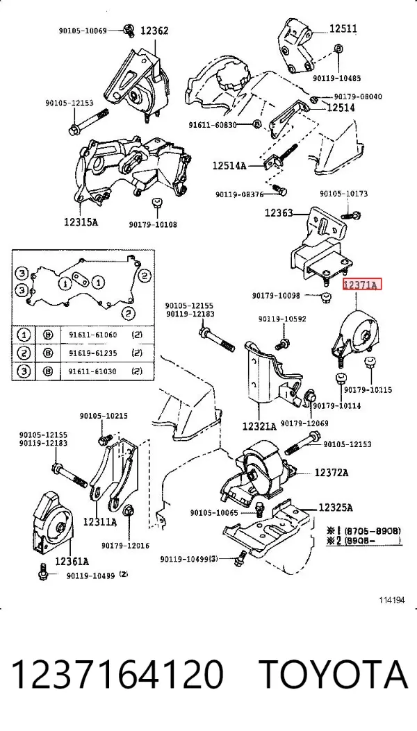 Coxim de transmissão (suporte da caixa de mudança) 1237164120 Toyota